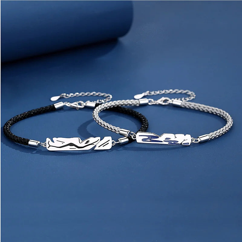 Personalized 925 Silver Rope Bracelet Couple Valentine's