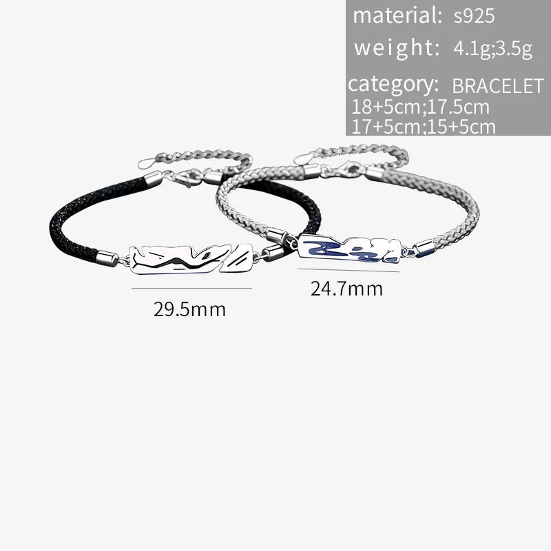 Rope Bracelet 925 Sterling Silver Personalized Bangle Love Couple