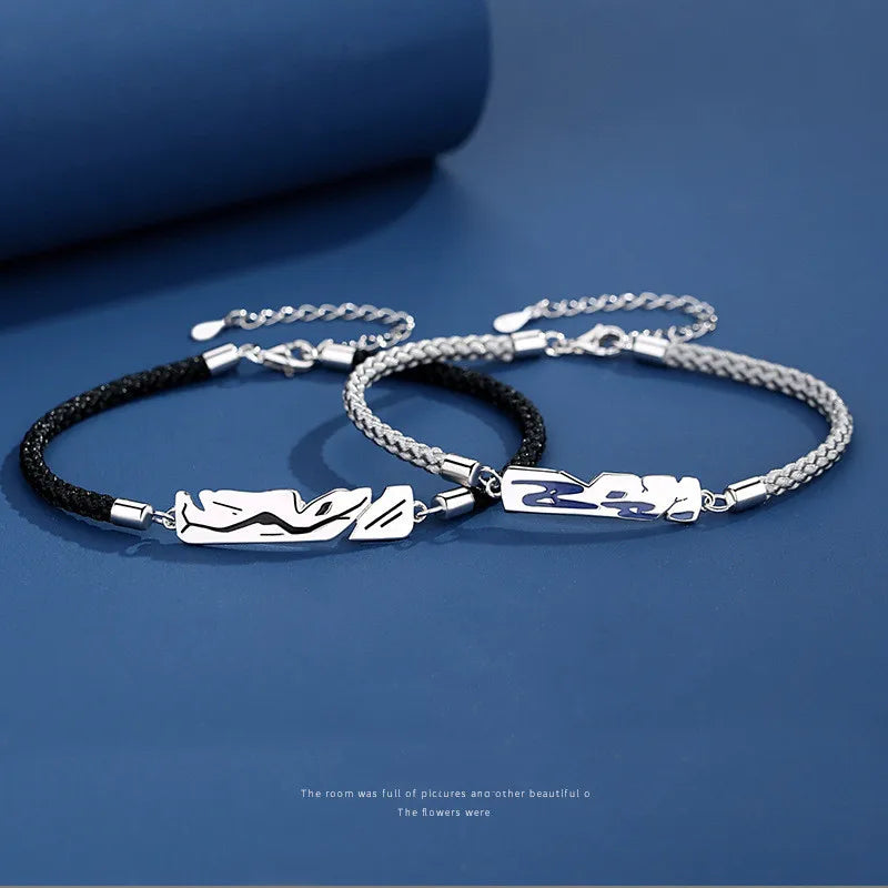 Rope Bracelet 925 Sterling Silver Personalized Bangle Love Couple