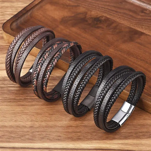 Men's Braided Leather Bracelet with Magnetic Buckle