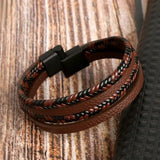 Men's Braided Leather Bracelet with Magnetic Buckle
