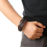 Men's Braided Leather Bracelet with Magnetic Buckle