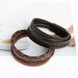 Men's Braided Leather Bracelet with Magnetic Buckle