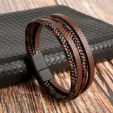 Men's Braided Leather Bracelet with Magnetic Buckle