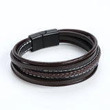 Braided Rope Woven Leather Bracelet with Stainless Steel Bangle