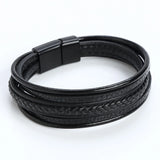 Braided Rope Woven Leather Bracelet with Stainless Steel Bangle