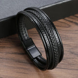 Braided Rope Woven Leather Bracelet with Stainless Steel Bangle