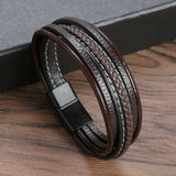 Braided Rope Woven Multilayer Leather Men Bracelet