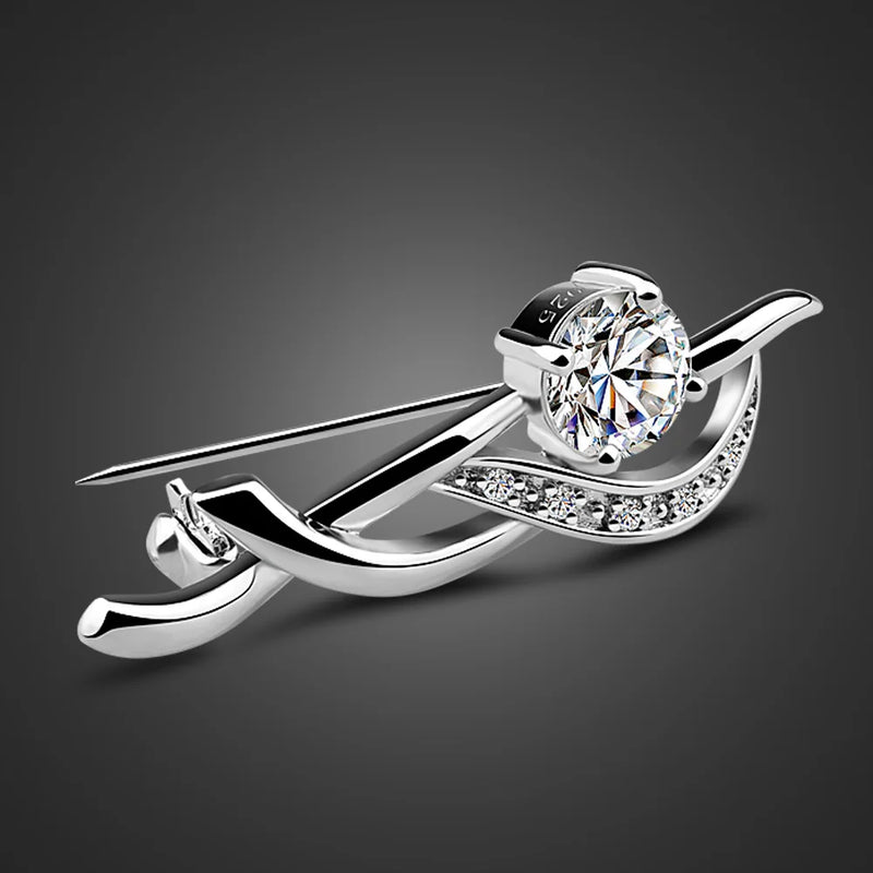 925 Silver Flower Brooch Zircon Chest Needle Lady Accessories