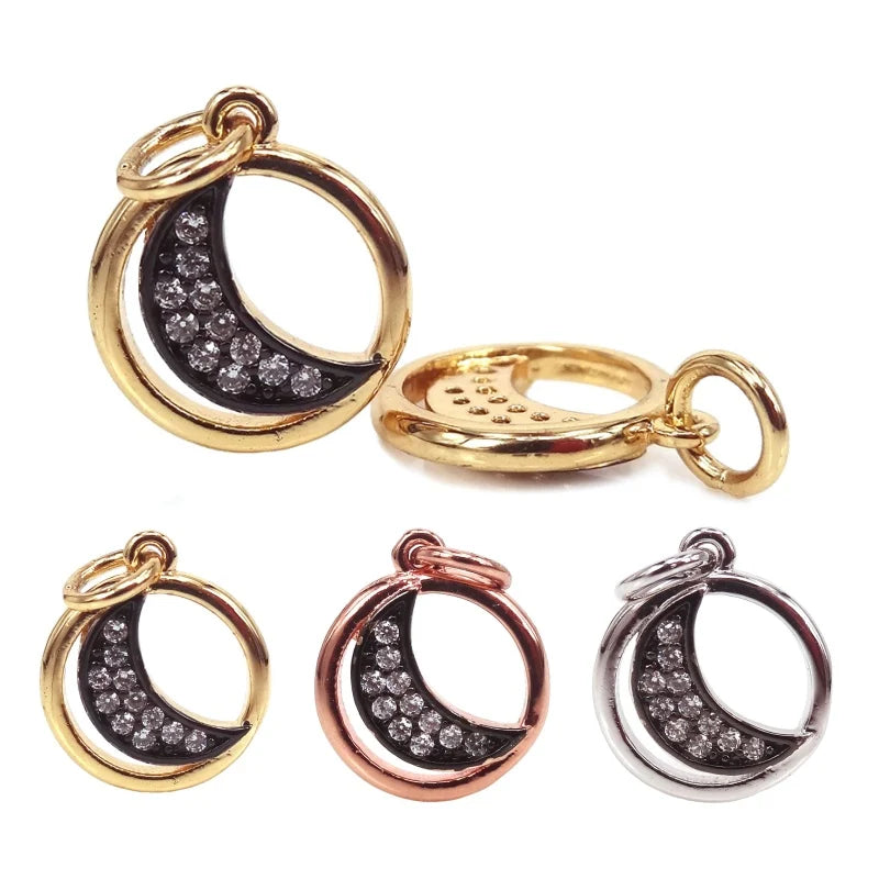 Moon Pendants Hollow Round Moon Charms Full CZ Necklaces Women Jewelry