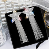 Europe Star Chain Tassel Earrings Rhinestone Long Pendient