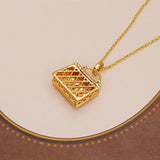 18K Hollow Out Bag Pendant Micro Zircon Chain Necklace