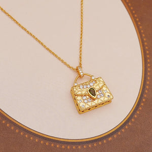 18K Hollow Out Bag Pendant Micro Zircon Chain Necklace