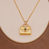 18K Hollow Out Bag Pendant Micro Zircon Chain Necklace