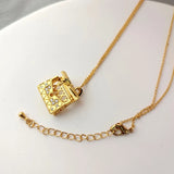 18K Hollow Out Bag Pendant Micro Zircon Chain Necklace