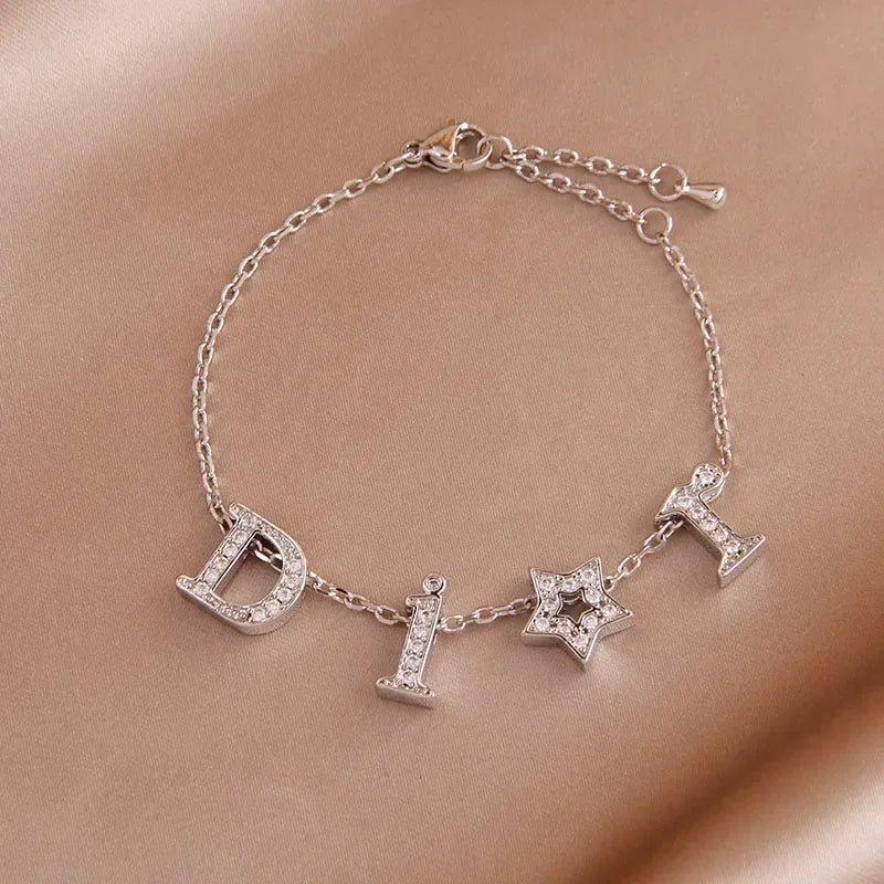 Crystal Letter D Charm Bracelet for Women