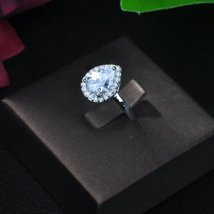 Water Drop CZ Stone Adjustable Open Ring for Women R-10