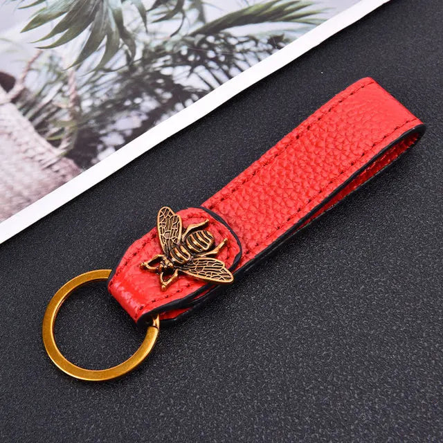 Golden Bee Leather Business Car Keychain for Men
