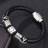 Men Leather Bracelet Stainless Steel Clasp Wristband SP0129