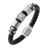 Men Leather Bracelet Stainless Steel Clasp Wristband SP0129