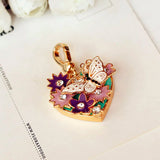 Heart Shaped Butterfly Purple Flower Charm Bracelet Necklace Handbag