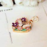 Heart Shaped Butterfly Purple Flower Charm Bracelet Necklace Handbag