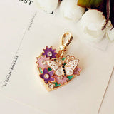Heart Shaped Butterfly Purple Flower Charm Bracelet Necklace Handbag