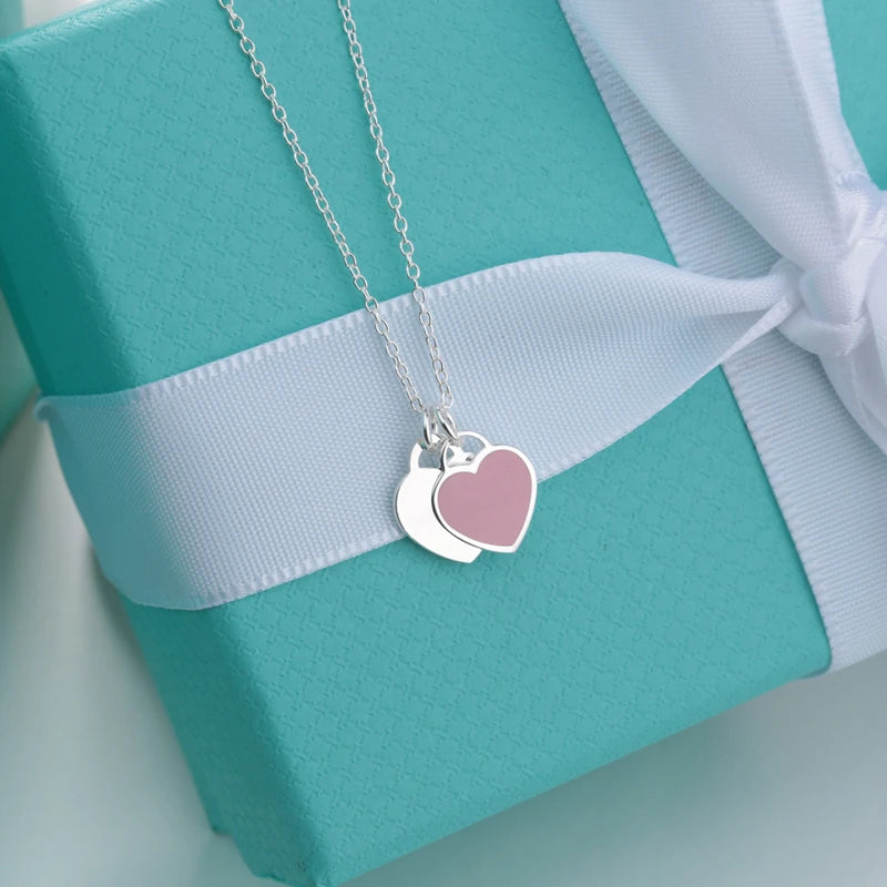 S925 Sterling Silver Heart Necklace Enamel Love Holiday Romantic Gift Jewelry