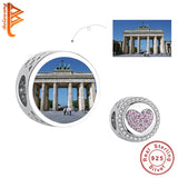 Brandenburg Gate Charm 925 Sterling Silver Pink Heart Bead