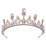 Bridal Crown Earrings Set Pearl Leaf Teardrop Tiara Wedding