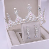 Bridal Crown Earrings Set Pearl Leaf Teardrop Tiara Wedding