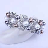 Silver Plated Wide Cuff Bangle with Imitation Pearl Rhinestones