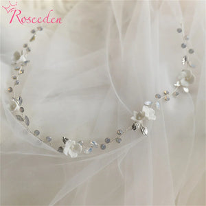 Porcelain Flower Wedding Hairbands Vintage Silver Clay Bridal Headbands