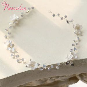Porcelain Flower Wedding Hairbands Vintage Silver Clay Bridal Headbands