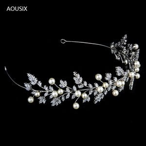 Bridal Hair Band Zircon Leaf Tiara Wedding Headpiece