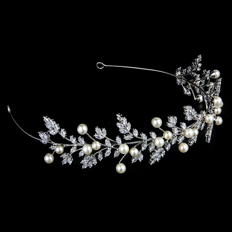 Bridal Hair Band Zircon Leaf Tiara Wedding Headpiece