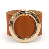 Brindle Wide Circle Leather Bracelet Geometric Metal Wrap Charm Jewelry