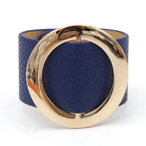 Brindle Wide Circle Leather Bracelet Geometric Metal Wrap Charm Jewelry