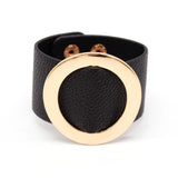 Brindle Wide Circle Leather Bracelet Geometric Metal Wrap Charm Jewelry