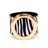 Brindle Wide Circle Leather Bracelet Geometric Metal Wrap Charm Jewelry