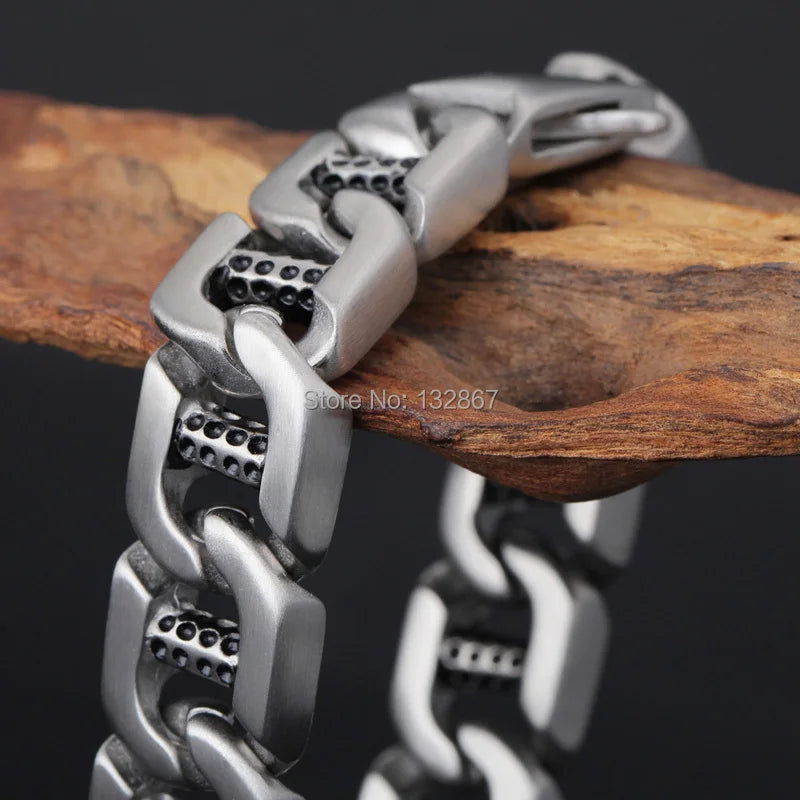 Men's Brushed Cuban Link Bracelet Stainless Steel 15mm