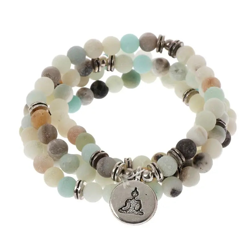 Buddhist Natural Stone Bracelet 108 Beads Necklace All-match for Buddhist Prayer