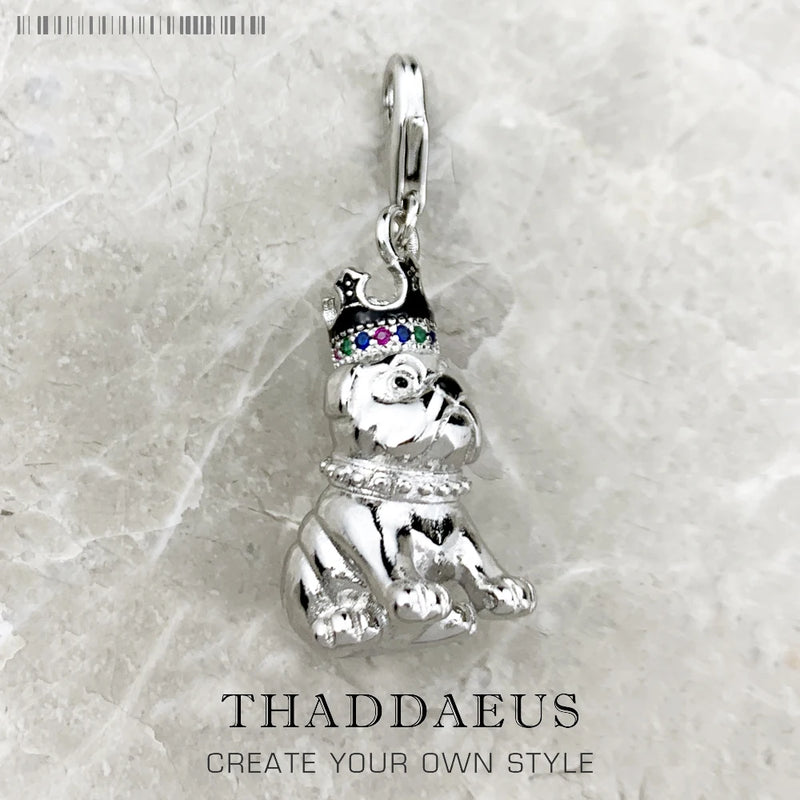 Bulldog Crown Pendant 925 Sterling Silver Fine Jewelry Dog Gift