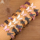 Butterfly Charms Bracelet Rhodonite Stone Beads Braided Yoga Friendship Bracelet