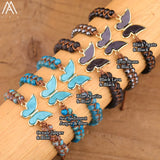 Butterfly Charms Bracelet Rhodonite Stone Beads Braided Yoga Friendship Bracelet