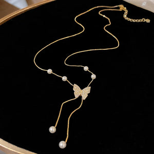 Butterfly Necklace Pearls Clavicle Chain High-End Jewelry