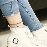 Butterfly Pendant Tourmaline Anklet Bracelet Women Foot Jewelry Beads Charm