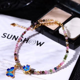 Butterfly Pendant Tourmaline Anklet Bracelet Women Foot Jewelry Beads Charm