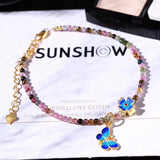 Butterfly Pendant Tourmaline Anklet Bracelet Women Foot Jewelry Beads Charm