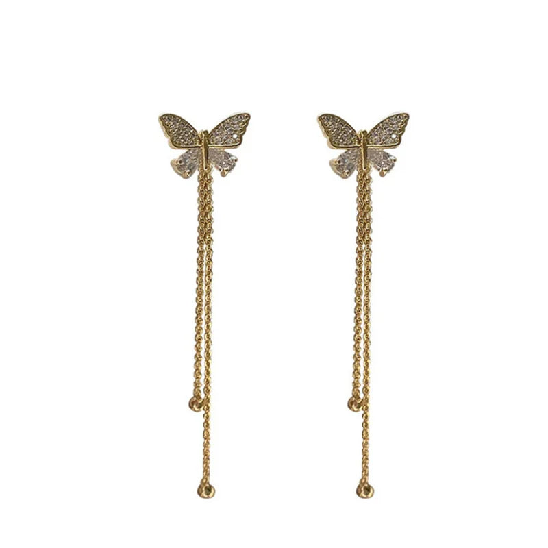 Butterfly Tassel Drop Earrings Vintage Jewelry Wedding Bridal Accessories